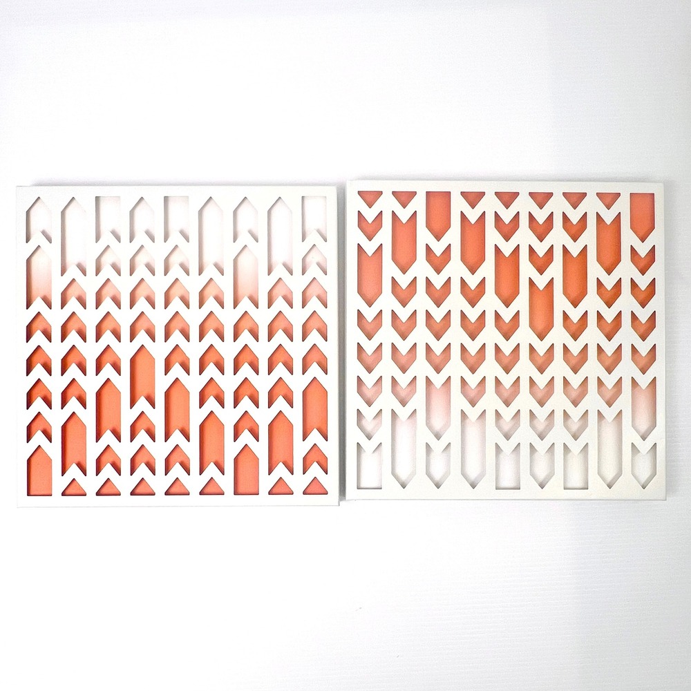 Pair of Modern Metal Geometric 3D Wall Art White Orange Ombre Chevron 13.75"